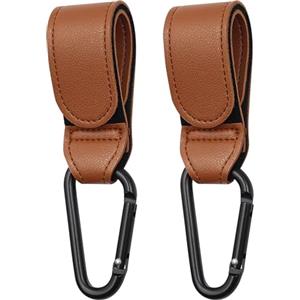 WOLMIK Gancio per passeggino - Accessori universali per passeggino, in pelle, portata 5 kg per moschettone, 2 pezzi (marrone)
