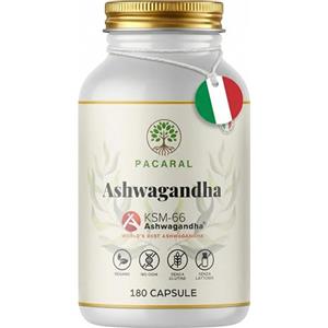 PACARAL Ashwagandha KSM-66® Alto Dosaggio, 180 Capsule Vegane con 5% Withanolidi | Integratore da Withania Somnifera | Supporto per Stress, Sonno e Benessere Mentale - Prodotto in Italia