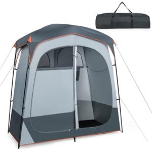 HOMASIS Tenda Doccia Campeggio Doppio, Tenda Bagno per WC con Finestra, Tasca Portaoggetti, Gancio e Borsa da Trasporto, Spogliatoio Portatile per Spiaggia, Escursionism, Pesca (Grigio)