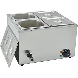 TAIMIKO Scaldavivande professionale bagnomaria elettrico per buffet in acciaio inossidabile da 1500W, 220V, dotato di 4 ciotole 1/6