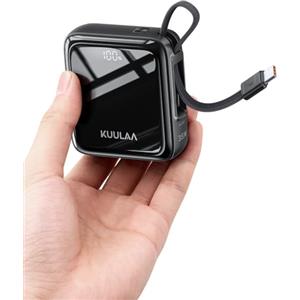 Kuulaa Power Bank, 35W 10000mAh Il Più Leggero Ricarica Rapida Powerbank con Cavo USB C Integrati, USB C In&Out Caricatore Portatile per iPhone 17 16 15 14 13 Pro Max Mini Plus Samsung Huawei iPad Pro