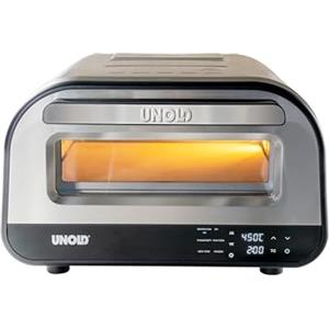 Unold Luigi 68816 | Forno per pizza elettrico in acciaio inox fino a 400 °C, solo circa 2 minuti di cottura, inclusa pietra per pizza in cordierite, risparmio energetico, 1.700 Watt