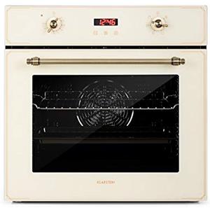 Klarstein Elizabeth - Forno Elettrico a Incasso, Design Rétro, 70L, Classe A, Autonomo, Ventola/Calore dall'Alto/dal Basso/Grill, 2200 Watt, 50-250 °C, Manopola e Maniglia Effetto Ottone, Crema