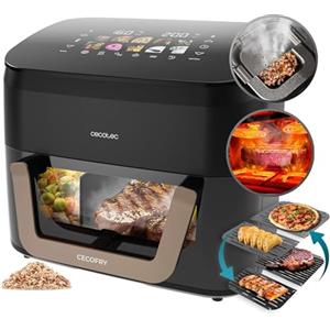 Cecotec Friggitrice ad Aria 10L - Air Fryer Cecofry&Grill Smokin' 11000. 2200W, 3in1 Friggitrice, Grill, Piastra. Affumicatore integrato, 10 Menù, Temp 40-200°C, Doppia temperatura, Cottura uniforme