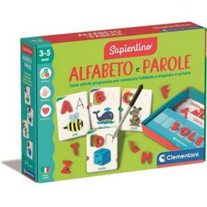 Clementoni Sapientino Alfabeto e Parole - Gioco Educativo per Bambini 3-5 Anni con Lettere in Plastica e Cartone, Pennarello Cancellabile, Metodo Ricalco