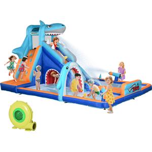 Outsunny Castello Gonfiabile per Bambini 3-8 Anni con Scivolo, Piscina, Parete da Arrampicata e Cannone ad Acqua