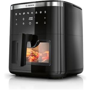 Bosch Serie 6 Friggitrice ad Aria MAF671B0, Air Fryer XXL, Capacità 7,2 L, 7 Programmi Preimpostati, Finestra sul Cestello Illuminata, Cottura Fino al 65%* Più Veloce, Nero
