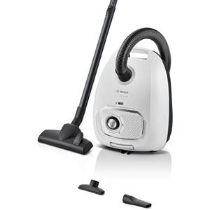 Bosch Serie 4 BGB41WH1 Aspirapolvere a Traino con Sacco, Raggio d'azione 11 m, Sacchetto Polvere XL, Bocchetta per Tessuti, Bocchetta per Fessure, Porta Accessori Integrato, Bianco