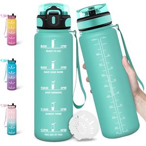 Motswedi Borraccia, 500ML Senza BPA, Borraccia Bambini, Design della Serratura a Prova di Perdite, Bottiglia Motivazionale, Con Marca Temporale, Bottiglia per Scuole, Uso Quotidiano - Fucsia&Azzurro