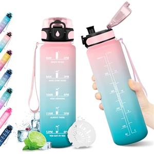 JAPORIA Borraccia 500ml, Bottiglia Acqua a Prova di Perdite,con indicatore Orario, senza BPA, Borracce Sportiva per Bici, Scuola, Fitness, Gym, Yoga