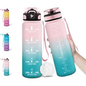 Motswedi Borraccia, 500ML Senza BPA, Borraccia Bambini, Design della Serratura a Prova di Perdite, Bottiglia Motivazionale, Con Marca Temporale, Bottiglia per Scuole, Uso Quotidiano - Verde&Polvere