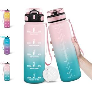 Motswedi Borraccia, 500ML Senza BPA, Borraccia Bambini, Design della Serratura a Prova di Perdite, Bottiglia Motivazionale, Con Marca Temporale, Bottiglia per Scuole, Uso Quotidiano - Rosa&Azzurro