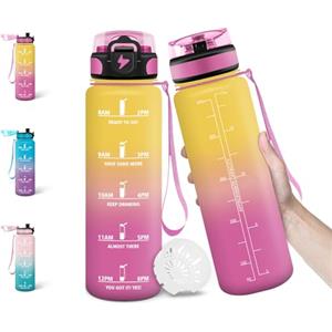 Motswedi Borraccia, 1000ML Senza BPA, Borraccia Palestra, Design della Serratura a Prova di Perdite, Bottiglia Motivazionale, Con Marca Temporale, Bottiglia per Ufficio, Stadio, Palestra - Blu&verde