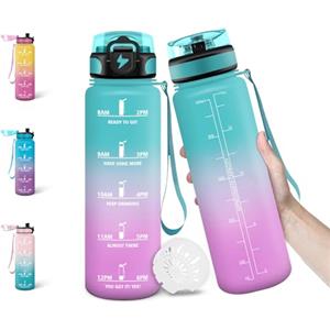 Motswedi Borraccia, 1000ML Senza BPA, Borraccia Palestra, Design della Serratura a Prova di Perdite, Bottiglia Motivazionale, Con Marca Temporale, Bottiglia per Ufficio, Stadio, Palestra - Nero&rosso