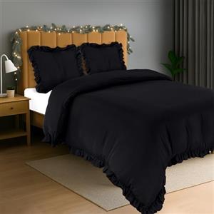 Utopia Bedding Copripiumino a Volant Matrimoniale 240x220 - Microfibra Copripiumino 240x220cm + Federe 65x65cm - Nero