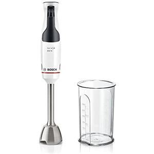 Bosch Serie 4 Frullatore a Immersione MSM4W210, 600 W, Impugnatura Ergonomica, Regolazione Dinamica della Velocità, 4 Lame in Acciaio Inox, Bicchiere Graduato Incluso, Piede in Acciaio Inox, Bianco