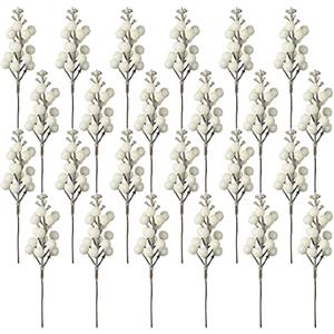Crafare Confezione da 24 steli di bacche natalizie glitterate artificiali, per ornamenti per albero di Natale, ghirlande natalizie fai da te, artigianato, decorazioni per vacanze e casa, colore:
