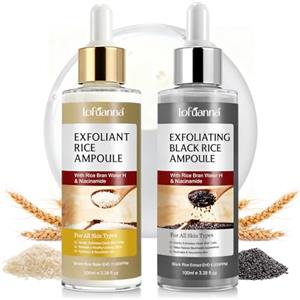 VOFANK Peel Shot Glow Rice Ampoule Duo, Esfoliante Riso Bianco & Nero, Delicato scrub viso per la rimozione di cellule morte della pelle e punti neri, siero idratante, cura della pelle coreana 100ML*2Pack