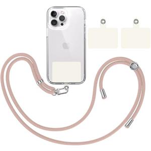 TBOC Cordino Catenella Laccio Strap Porta Cover [Pesca] + 2 Toppe di Fissaggio aggiuntive [Bianco Ice] Telefono Cellulare Collo - Tracolla Catenina cordini Cellulari Telefoni Universale Laccetti
