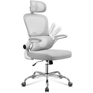 DEVAISE Sedia Ufficio Ergonomica con Supporto Lombare Regolabile, Funzione dondolante, Poggiatesta 3D Regolabile, Braccioli Ribaltabili a 90°, Schienale in Rete Traspirante - per Ufficio - Bianco