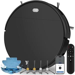 Yigars 2025 Robot Aspirapolvere Lavapavimenti 2in1 Robot Aspirapolvere con Fino a 4500Pa 7,8cm Ultra Sottile App/Alexa Ideale per Peli di Animali/Tappet-Nero