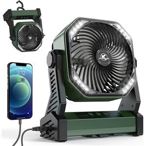 KITWLEMEN Ventilatore da campeggio con torcia LED 20000mAh Batteria ricaricabile Ventilatore da tenda ricaricabile luce e gancio Ventilatore da tavolo USB personale per il campeggio e la pesca -Verde militare