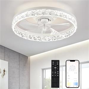Hola Led Ventilatore da soffitto con luce LED 40 W, 50 cm plafoniera ventilatore silenzioso con telecomando e controllo a parete, 4320 lm luminosità regolabile, 6 velocità, memoria intelligente, per camera da