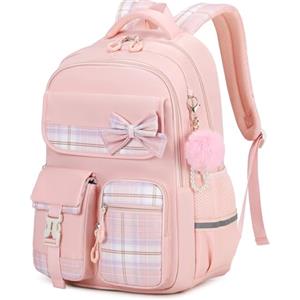 Tanou Zaino per Ragazze Zaino Bambina Scuola Elementare e Media | Impermeabile Zaini da Viaggio Borsa Casual per Adolescenti con Cinghia per Trolley, Rosa