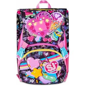 SJ GANG STYLE JAM GANG Zaino Scuola Estensibile Big, Fucsia, Zaino con Divisorio Interno, Tasca Superiore con LED Cuore, Tasca per Borraccia, 24 L, Zaino Scuola Elementare, Zaino Bambina