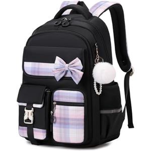Tanou Zaino per Ragazze Zaino Bambina Scuola Elementare e Media Impermeabile Zaini da Viaggio Borsa Casual per Adolescenti con Cinghia per Trolley, Nero