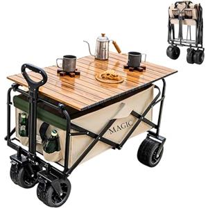 MAGIC SELECT Carrello da Spiaggia Pieghevole per campeggio, picnic, ecc. Carrello trasformabile in tavolo da giardino. Carrello di trasporto con borsa e maniglia regolabile. Carriola con freni.