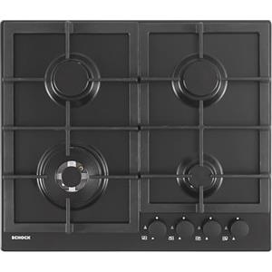 SCHOCK | Piano Cottura 4 Fuochi Gas Professional PC60 con Manopole Nere Opache Soft Touch, Griglie in Ghisa, Valvole di Sicurezza, Nero Opaco, 585x500 mm