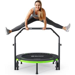 BCAN Trampolino da interno BCAN, mini trampolino fitness pieghevole da 102 cm, per adulti con maniglia regolabile, carico massimo 150 kg, ideale per l'allenamento a casa e l'allenamento fisico