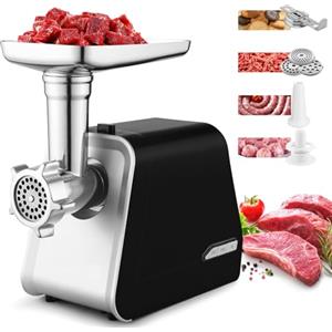 Nictemaw Tritacarne elettrico 2000 W, macchina per salsiccia macinata con 3 dischi forati, accessori per biscotti, per cuocere, tubi di riempimento e accessori per kibbe per la cucina domestica