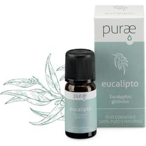Purae Olio Essenziale di Eucalipto Bio 10 ml - 100% Puro e Naturale, Azione Calmante per le Vie Aeree