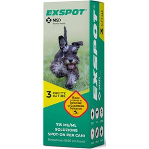 Exspot Soluzione Spot-On per Cani di Taglia Grande - 6 Pipette da 2ml con Permetrina per Protezione da Zecche, Pulci e Zanzare