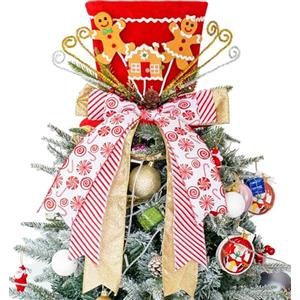 Colfiguorna Puntale per albero di Natale, omino di pan di zenzero, grande cappello con paillettes rosse con nastro allungato, ornamenti per albero di Natale per le vacanze di Natale