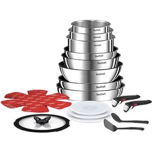 Tefal Ingenio - Set di pentole 20 pezzi, wok, pentole, coperchi, manici rimovibili, induzione, acciaio inossidabile, compatibile con lavastoviglie, 5 anni, Emotion L897SJ04