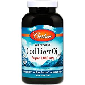 Carlson Labs Gemme di olio di fegato di merluzzo selvatico norvegese, 1000mg - 250 softgels