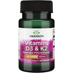 Swanson Vitamine D3 e K2 - Supporto per Ossa e Cuore, 60 Capsule Vegetali