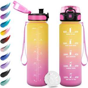 KollyKolla Borraccia Motivazionale Bambini, 500ml, Facile Pulizia, Palestra con Indicazione del Tempo, Borraccia Bambini con Filtro, per Palestra, Corsa, Yoga, Ufficio, Scuola, Viaggio