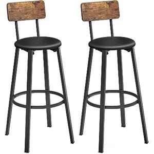 VASAGLE Sgabelli da Bar, Set di 2 Sgabelli Cucina Imbottiti in PU, Sedile da Bar con Poggiapiedi, Montaggio Facile, Sala da Pranzo, Marrone Vintage e Nero Classico LBC069B81