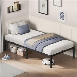 VASAGLE Struttura Letto Singolo, per Materasso 90 x 190 cm, Telaio del Letto in Metallo, Spazio di Organizzazione, Moderno, per Ospiti, Montaggio Semplice, Nero Inchiostro RMB131B01