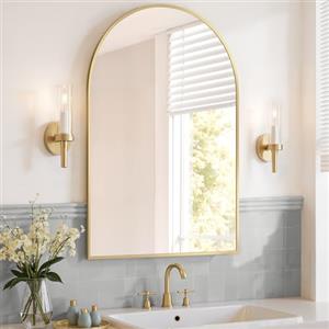 SONGMICS Specchio Bagno, Specchio da Parete, ad Arco, Cornice in Alluminio, 91 x 61 cm, Pellicola di Sicurezza, Facile da Montare, Soggiorno Camera da Letto, Oro Pallido LWM011AB01