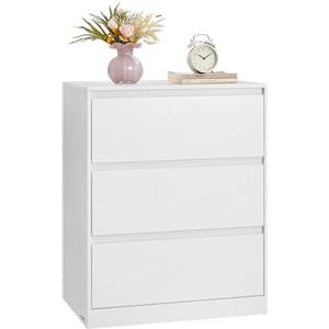 VASAGLE KAILYN Collezione - Cassettiera con 3 Cassetti, Comò, Mobile con Cassetti, Porta Abiti, 40 x 60 x 75 cm, Stile Moderno, Bianco Neve LTS613WE01