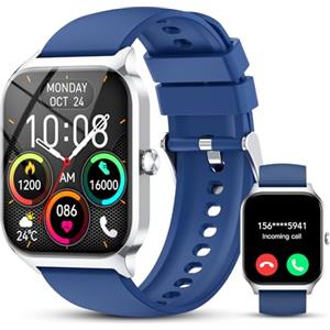 CASCHO Smartwatch Uomo, 1.85'' Orologio Smartwatchcon Chiamate Bluetooth/ Assistente vocale AI, 115+ Sportive Smart Watch con Contapassi/Sonno/Cardiofrequenzimetro,IP68 Fitness Tracker per iOS Android Blu