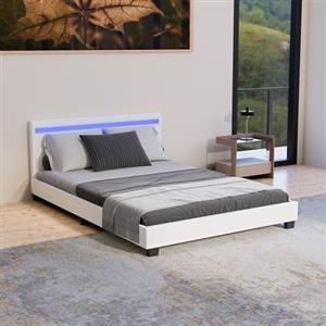 Juskys letto imbottito Paris da 140x200 cm - Struttura letto con illuminazione LED, rete a doghe e testata - Legno e similpelle - Bianco - Letto per ragazzi