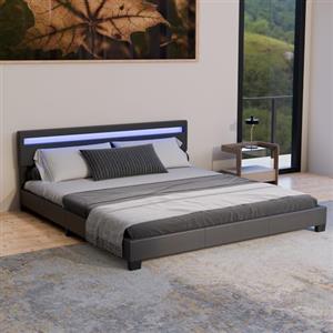 Juskys letto imbottito Paris da 180x200 cm - Struttura letto con illuminazione LED, rete a doghe e testata - Legno e similpelle - Nero - Letto matrimoniale