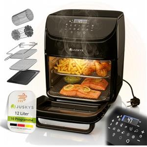 Juskys friggitrice ad aria 12L - nera, Airfryer con schermo LCD touch, 10 modalità, regolazione 25-200 °C & kit completo