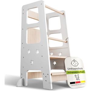 Juskys torre didattica Henny - per bambini da 1 anno, torre Montessoriana, tripla regolazione in altezza, sistema antiribaltamento, sgabello da cucina - bianco